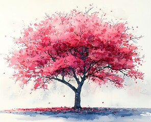 Watercolor painting of cherry blossoms blooming in spring
