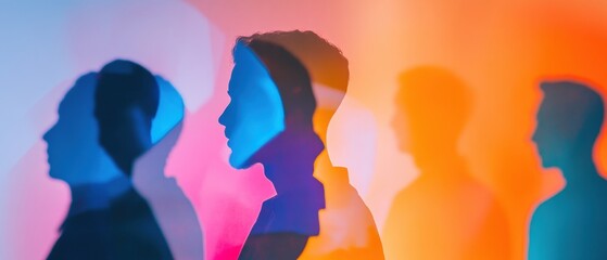 Vibrant Collaborative Workspaces Abstract Silhouettes and Color Spectrum in Office Setup - Creative Team Dynamics and Modern Visual Identity Solutions