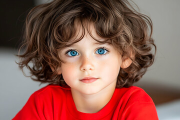 Naklejka premium Toddler boy portrait, indoor setting, neutral background, childhood innocence