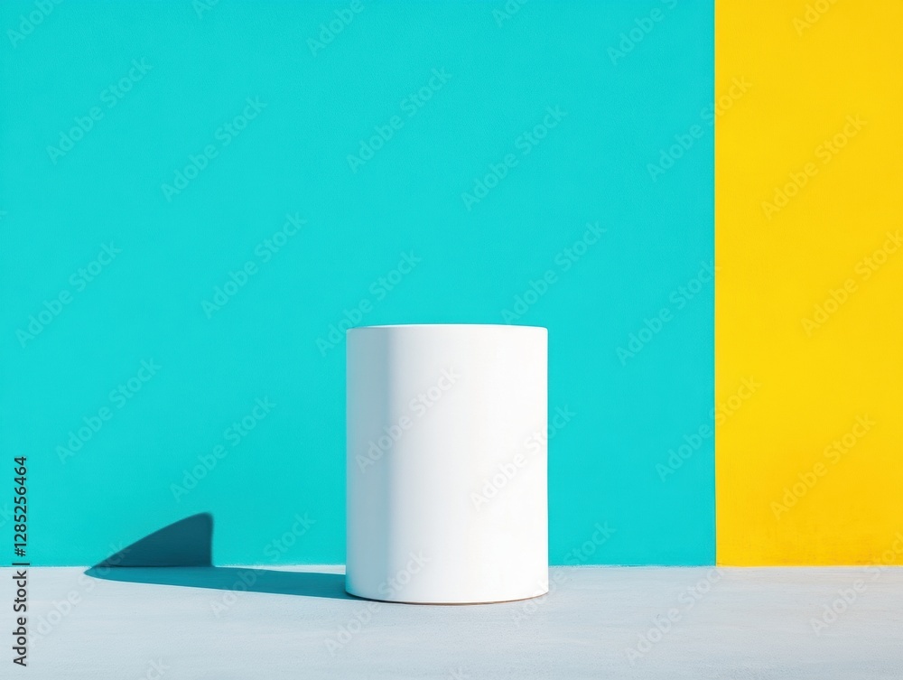 Aufkleber minimalist vibrancy display cylindrical white structure against bold color wall - modern design and 