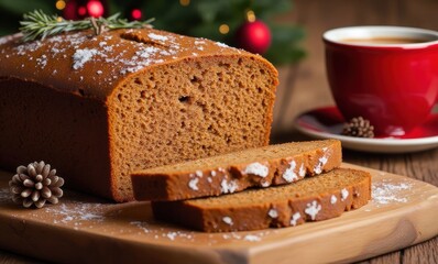 Delicious gingerbread loaf with coffee