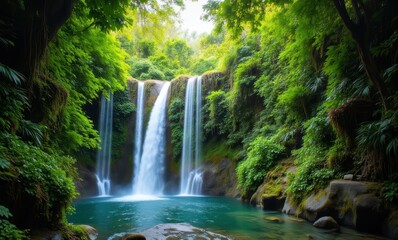 Majestic waterfall in lush greenery