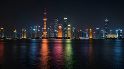 shanghai skyline at night