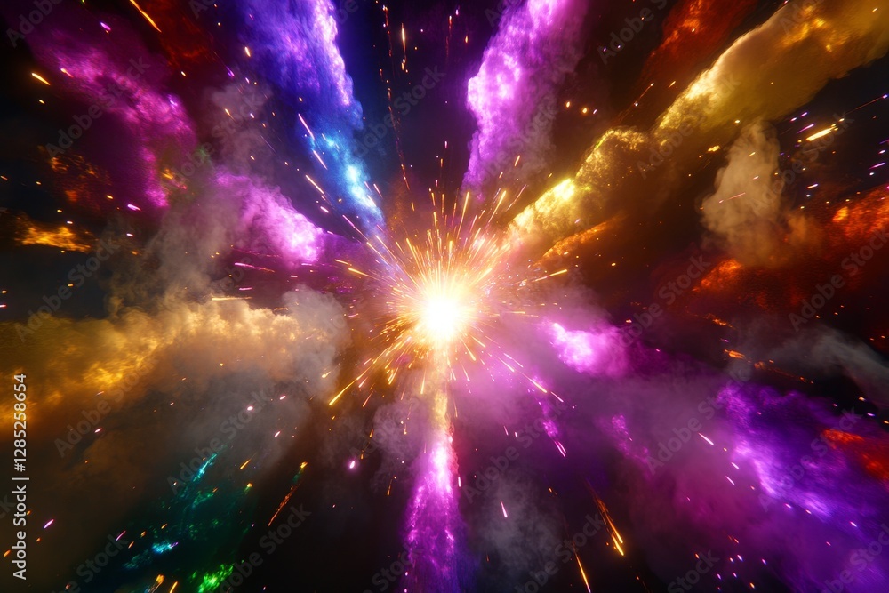Poster vibrant explosion of colorful light and fantasy in universe background