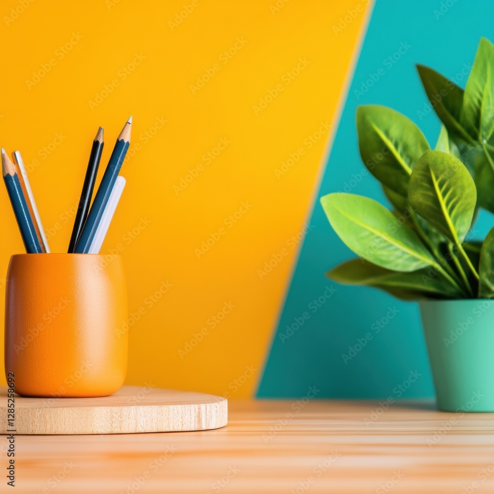 Aufkleber vibrant workspace design sleek writing tools and decorative elements - enhancing digital creativity 