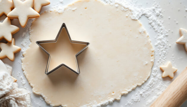 Cookie dough is being cut into star shapes using mold