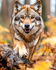 Obraz premium Wolf autumn forest wildlife nature paw