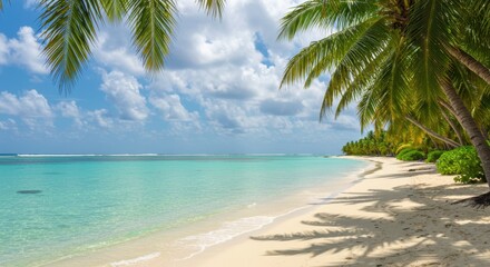 Tropical Beach Paradise with Palm Trees, Turquoise Water and White Sand