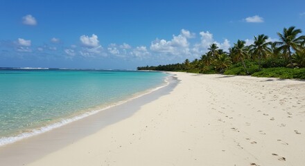 Obraz premium Tropical Beach Paradise with Turquoise Water and White Sand Shoreline