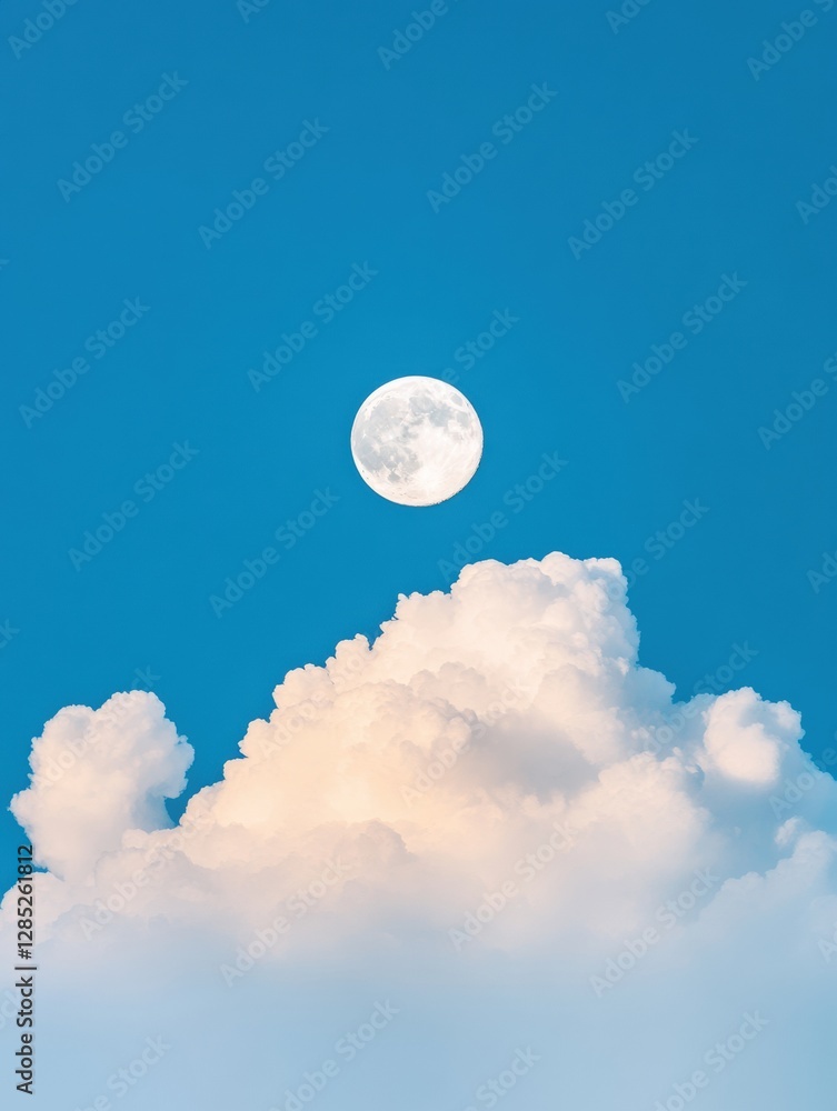 Poster serene celestial backdrop crescent moon and clouds, atmospheric natural textures for digital marketi