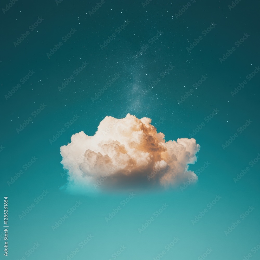 Poster ethereal sky aesthetic cloud in night sky with stars - surreal visual content for digital art and in