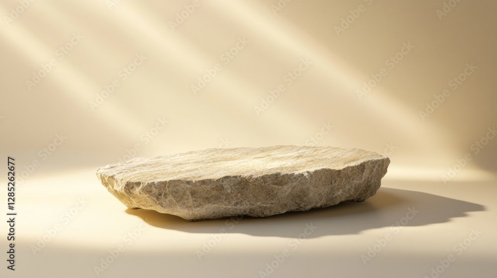 Poster minimalist stone pedestal raw textured platform for luxury product display in modern design spaces -