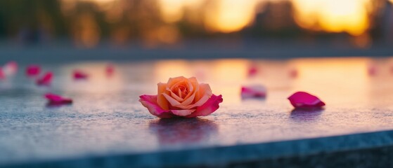 Contemporary Rose Memorial Display Vibrant Florals on Polished Stone - Emotional Tribute Content and Personalized Commemoration Design for Modern Memorial Services