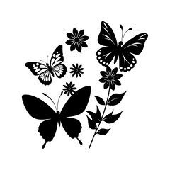 Fototapeta premium vector-silhouette-of-butterflies-with-flowers-cool