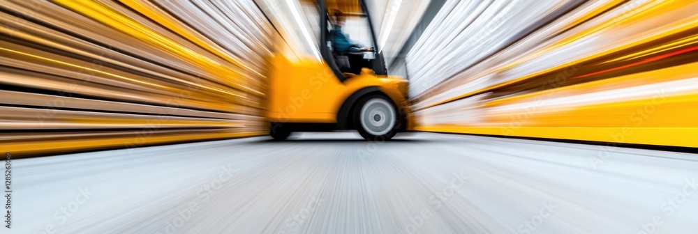 Fototapete dynamic industrial movement high-performance forklift navigating modern warehouse shelving with prec