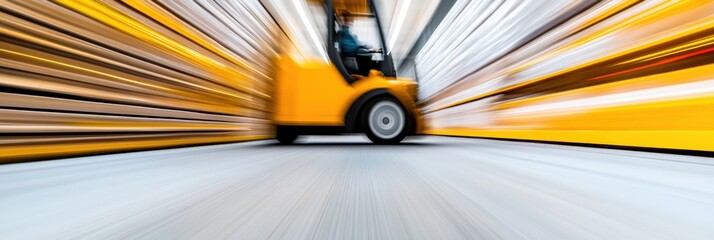 Dynamic Industrial Movement High-Performance Forklift Navigating Modern Warehouse Shelving with Precision - Enhancing Efficiency in Logistics and Materials Handling