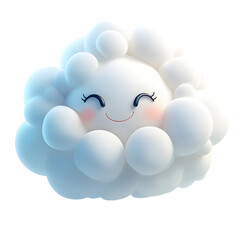 A Fluffy 3D Cartoon Cloud with Smiling Eyes Drifting Isolated on Transparent Background