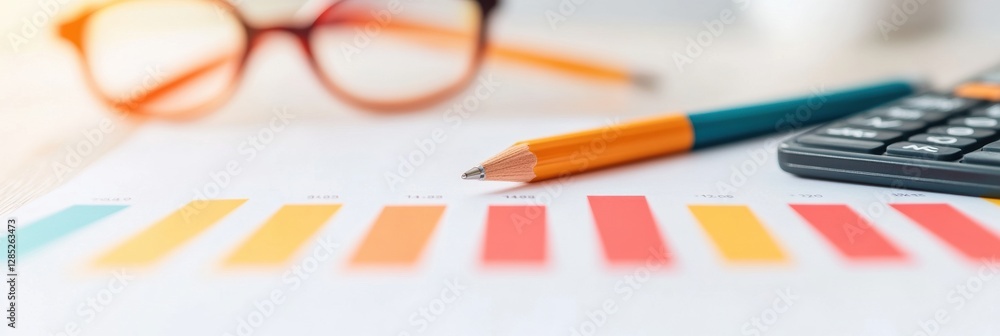 Leinwandbilder Smart Desk Vibes Colorful Graph and Pen on Off-White Surface - Chic Finance Toolkit and Visual Content for Modern Wealth Management and Professional Workspace Narratives