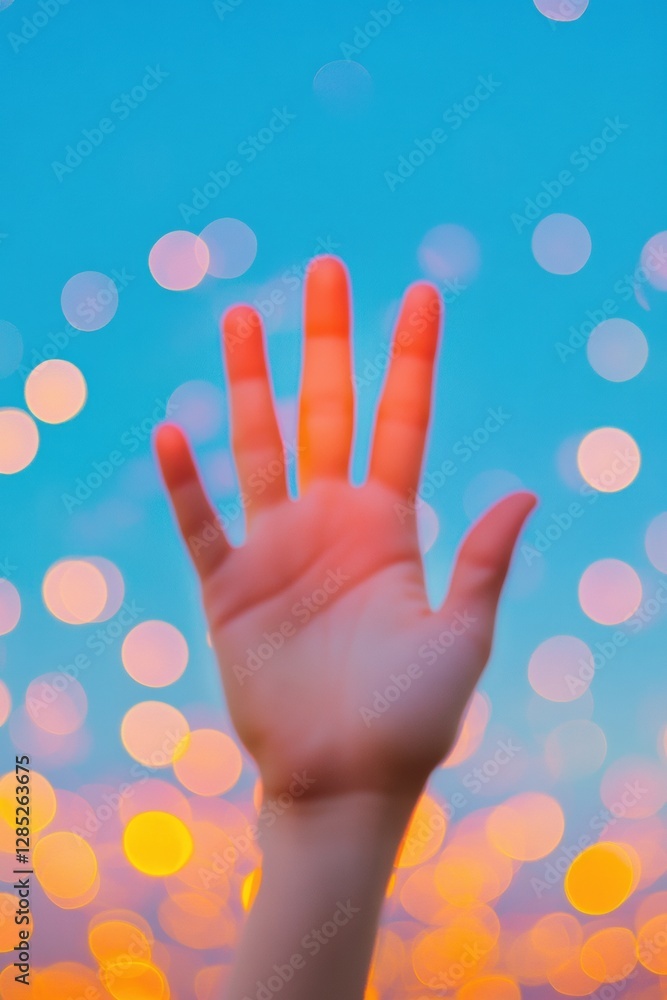 Poster Vibrant Illusionist Performance Dynamic Hand Motion with Glowing Bokeh Backdrop for Digital Artistry and Visual Storytelling in Entertainment Marketing