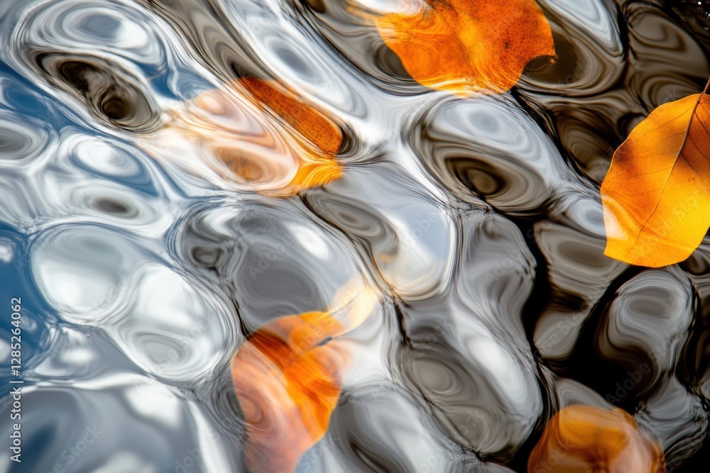 Aufkleber abstract fluid dynamics golden citrus leaves floating in rippling water - artistic nature imagery fo