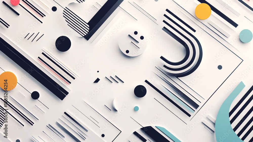 Fototapete Abstract dynamic memphis design in white background, Seamless white geometric pattern in abstract shapes, triangle and square lines art and trendy pattern background.