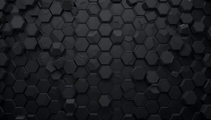 Background of abstract black 3d hexagon background design a dark honeycomb grid pattern. 