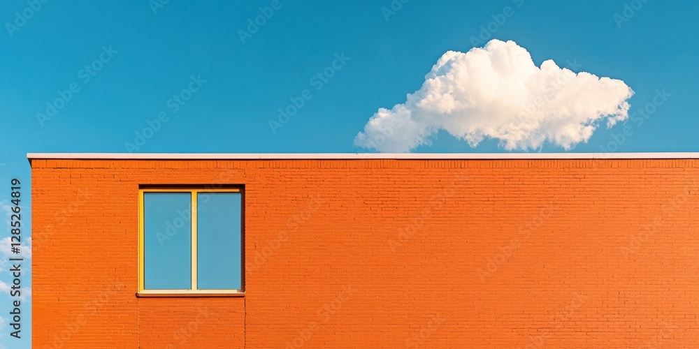 Poster modern architectural minimalism vibrant orange building with cloud backdrop - urban design imagery f