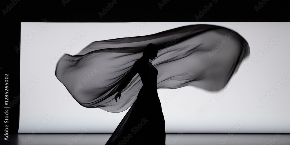 Fototapete contemporary dance motion capture dynamic silhouette with flowing fabric in studio setting - artisti