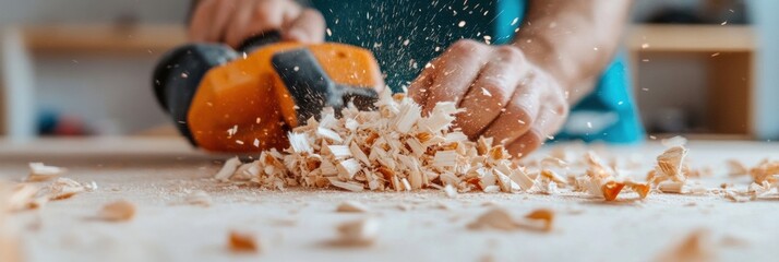 Modern Rustic Woodworking DIY Crafting with Power Tools on Workbench - Enhancing Skilled Craftsmanship for Sustainable Home Projects and Artisan Marketplaces