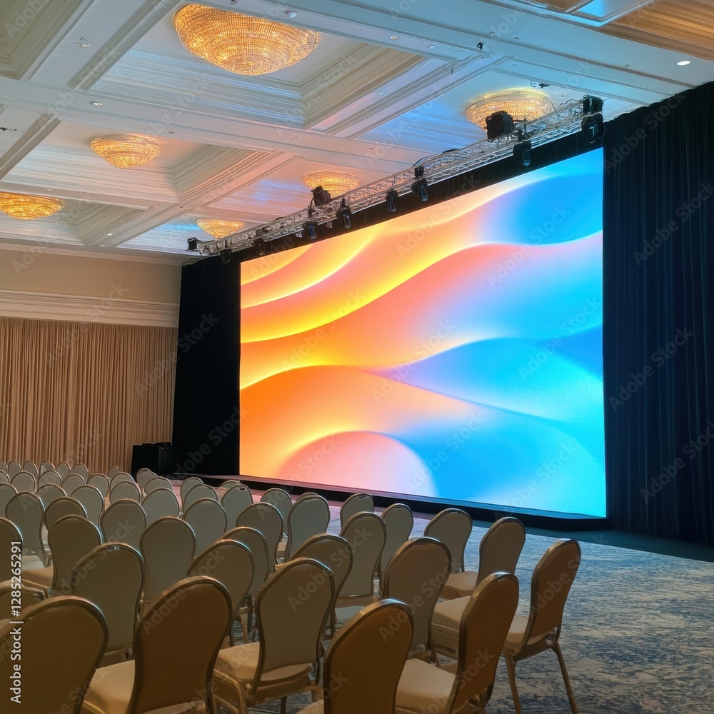 Aufkleber Dynamic Conference Setup Sleek Backdrop Screen and Modern Lighting for Professional Events Tech-Enhanced Venue Design and Impactful Business Presentations