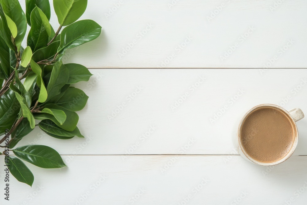Leinwandbilder Minimalist Workspace Flatlay Sleek Mobile Device with Dynamic News Interface on Wood Surface - Digital Media Innovation for Enhanced Content Consumption and Professional Efficiency