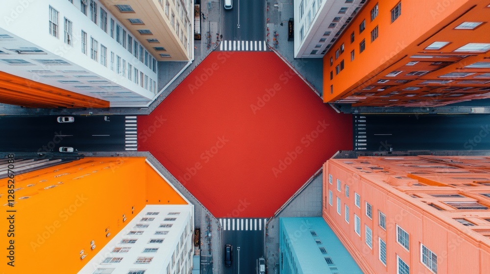 Poster aerial urban interplay vibrant symmetrical cityscape in bold architectural textures - modern infrast