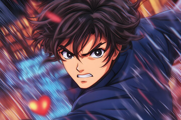 Anime Boy Action Pose, Dynamic Background