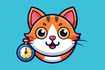 Obraz premium Cat Vector Head Face Alarm Clock Time Kitten Icon Calico Neko Pet Cartoon Character Munchkin Illustration Symbol Clip Art Isolated Design.