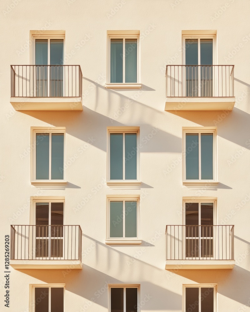 Poster geometric minimalism in urban living angular facade with protruding balconies for modern architectur