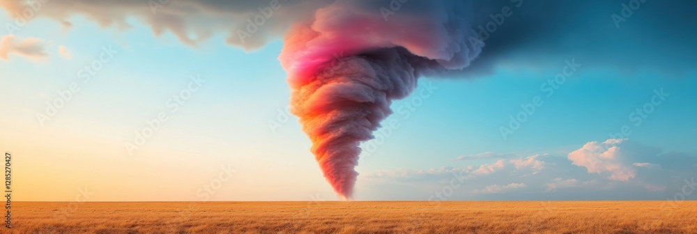 Poster vivid tornado dynamics atmospheric phenomena with rotating debris on sunset horizon - visualizing me