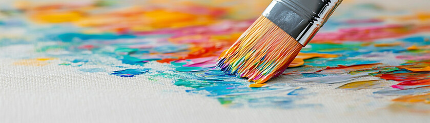 Fototapeta premium brush laden with vibrant colors glides across canvas, creating beautiful masterpiece