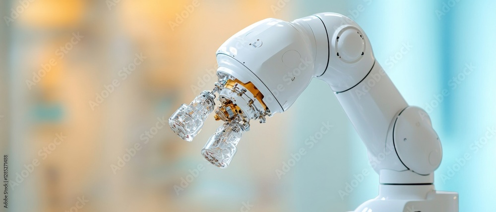 Fototapete Sleek Robotic Arm with Transparent Components in Laboratory Setting Cutting-Edge Automation for Enhanced Biotechnology and Clinical Precision