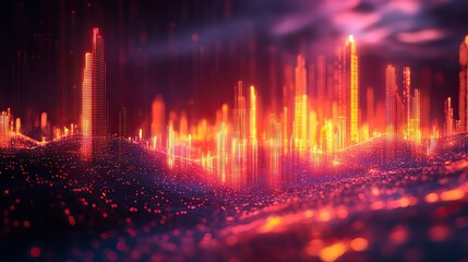 Fototapeta premium A futuristic data visualization featuring 3D graphs and charts in vibrant colors showcases analytical insights and trends.