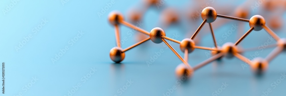 Poster innovative copper node network geometric pattern on blue surface for strategic organizational archit
