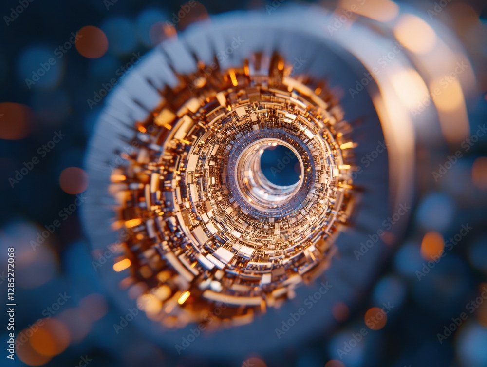 Poster Futuristic Gear-Inspired Lightbulb Core Metallic Mechanics in High-Tech Workspaces - Innovative Design for Digital Transformation and Tech-Driven Creativity