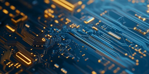 Stunning Close-Up of a Circuit Board Featuring Intricate Electronic Components on a Modern Blue Background - Ideal for Tech Branding and Marketing Use