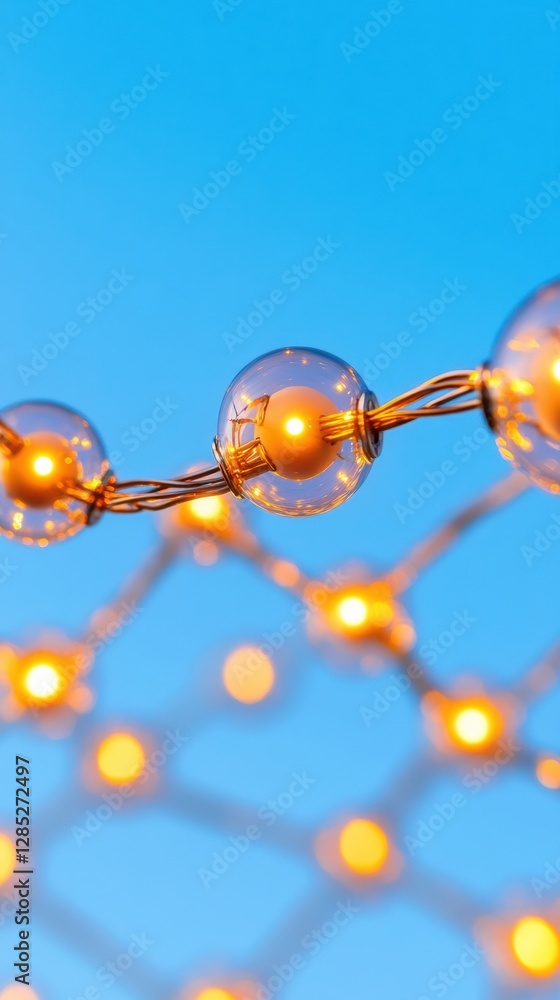 Poster interconnected led spheres futuristic lighting on bold celestial blue cutting-edge visuals for digit