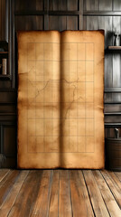 Vintage Aged Paper Scroll In Rustic Wooden Room
