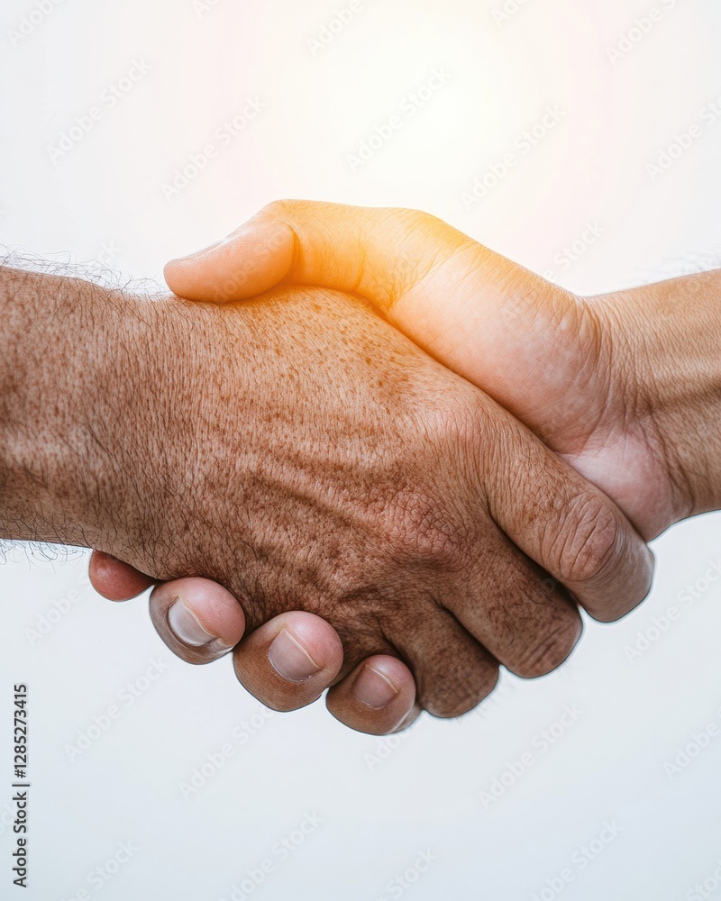 Fototapete Inclusive Handshake Close-up Connecting Diverse Hands in Modern Minimalist Setting - Professional Networking and Team Collaboration Visuals for Inclusive Business Relations