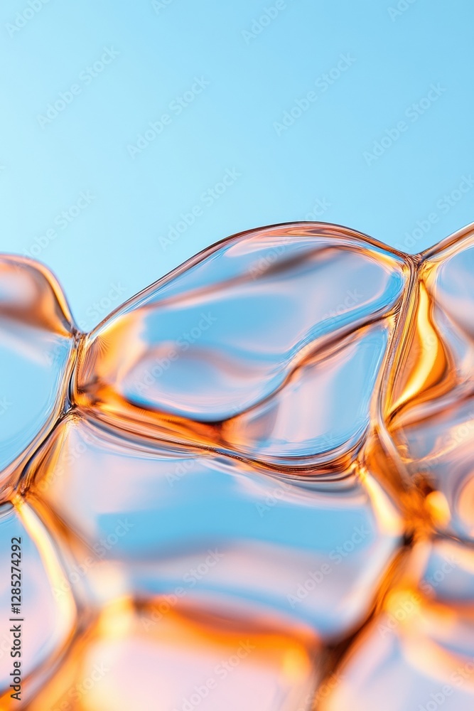 Poster abstract glass aesthetic dynamic amber and blue forms in modern design - visual content for wellness