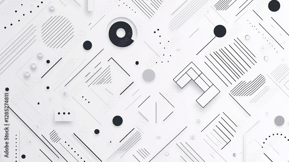 Fototapete A white background with abstract lines and circles, A minimalist arrangement of various white objects on flat white background, Seamless pattern modern abstract high textured image.