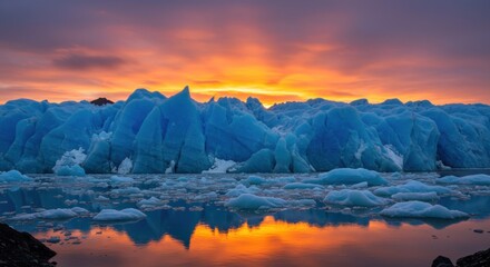 Obraz premium Iceberg Lagoon at Sunset Breathtaking Landscape with Dramatic Sky Reflections