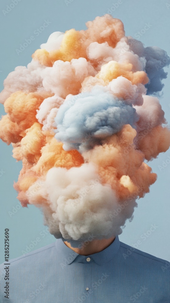 Poster contemporary artistic explosions vibrant cloudy thought bubbles in imaginative portrait - dynamic vi