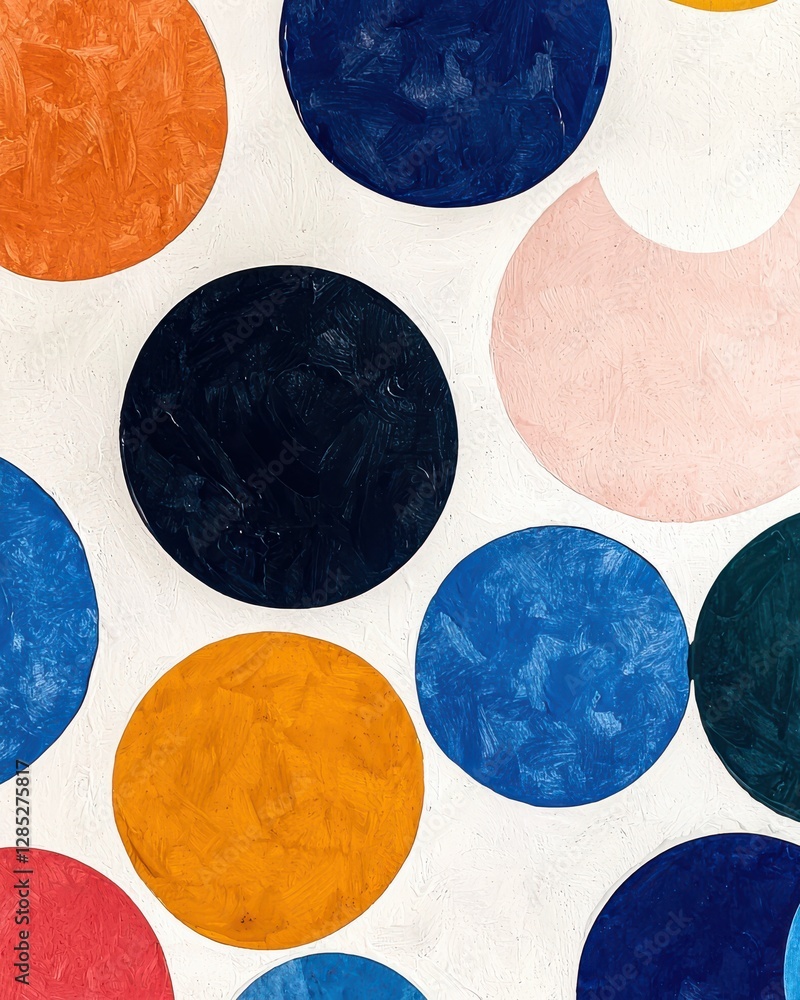 Poster colorful abstract pattern with various circular shapes on a textured background for modern art decor